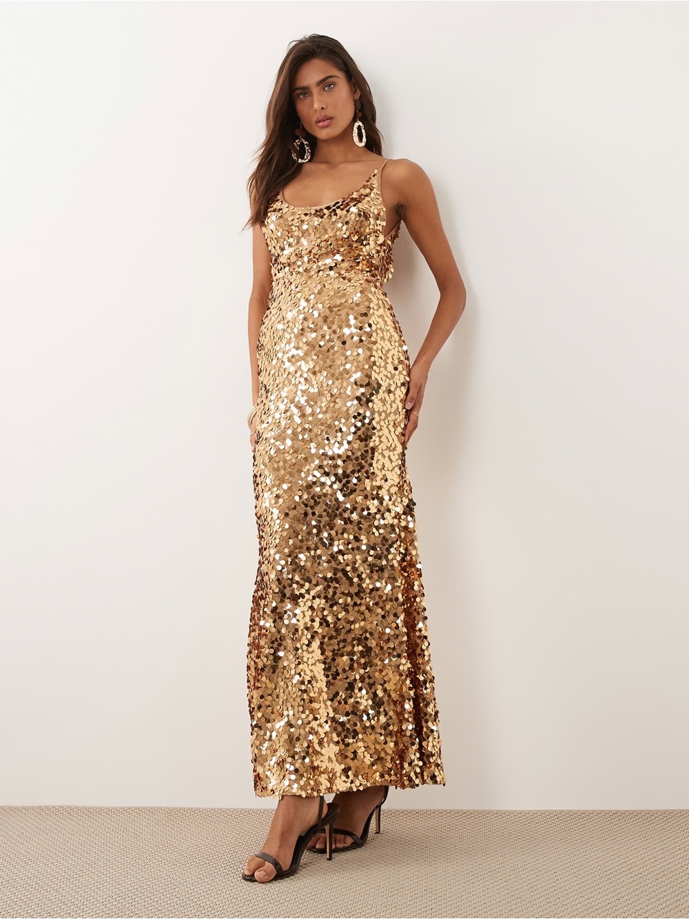 ASOS Gold Sequin Slip Maxi Dress